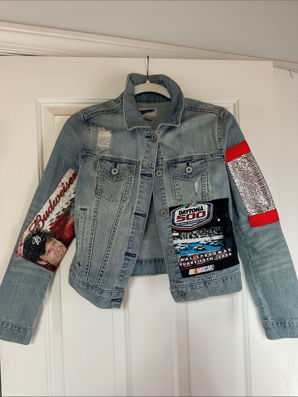 Nascar Red and Yellow Patchwork Denim Jacket